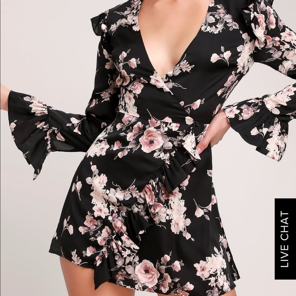 Black Satin Floral Skort